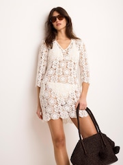 Mint Velvet Off White Crochet Beach Mini Dress - Image 1 of 8