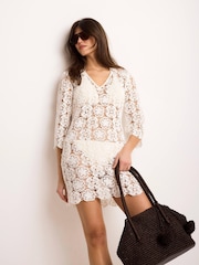 Mint Velvet Off White Crochet Beach Mini Dress - Image 3 of 8