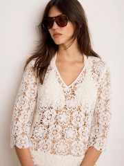 Mint Velvet Off White Crochet Beach Mini Dress - Image 6 of 8