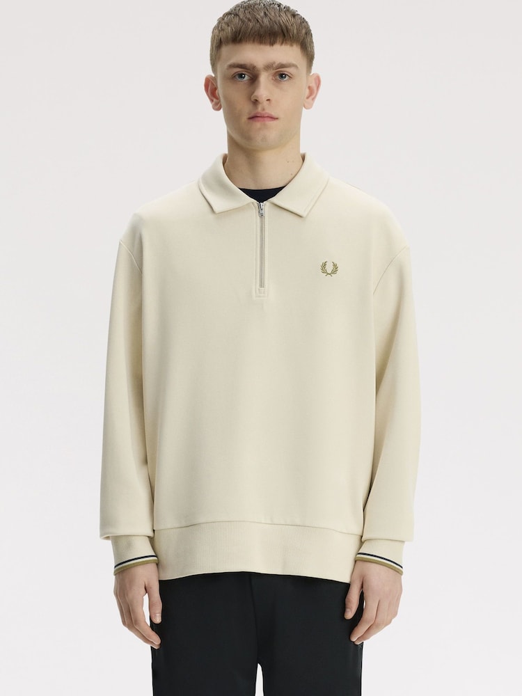 Naturlig - Fred Perry Half Zip Collared Sweatshirt - Bilde 1 av 5