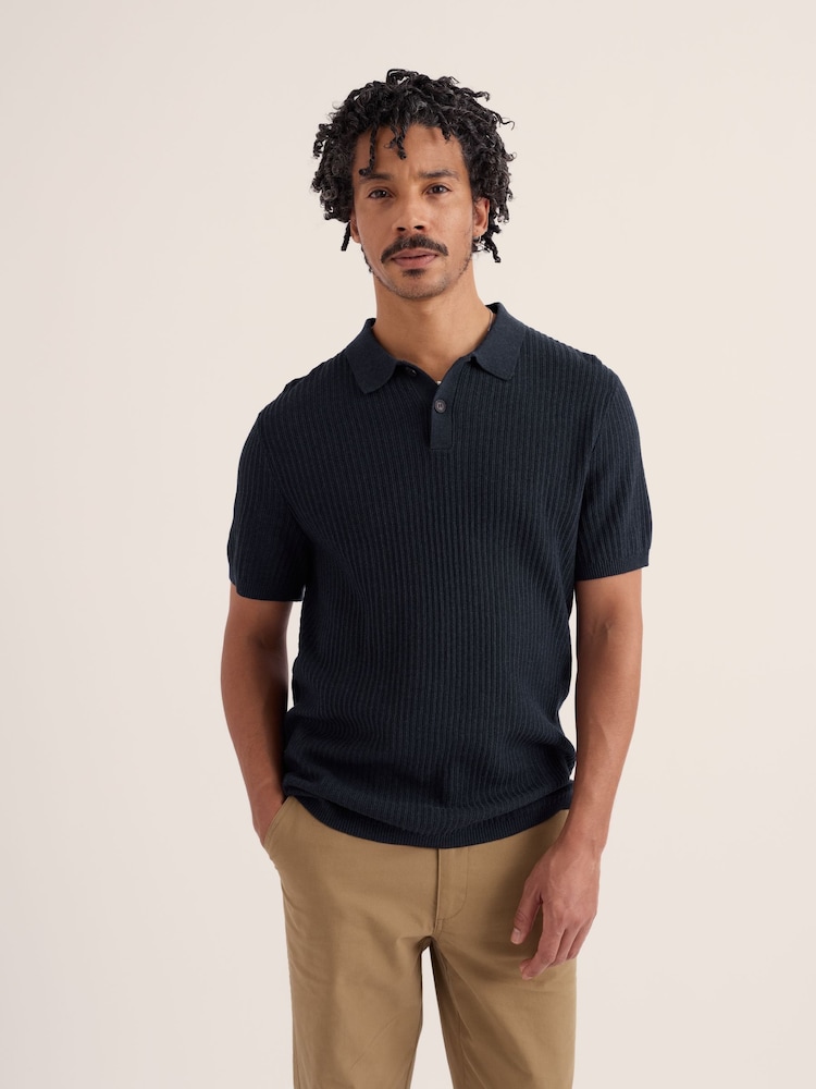 Seasalt Cornwall Blue Koeswik Knitted Polo Shirt - Image 1 of 5 Seasalt Cornwall Blue Koeswik Knitted Polo Shirt - Image 1 of 5