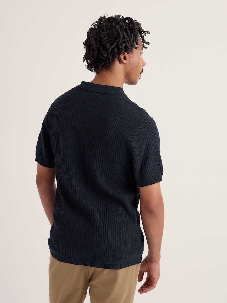 Seasalt Cornwall Blue Koeswik Knitted Polo Shirt - Image 2 of 5 Seasalt Cornwall Blue Koeswik Knitted Polo Shirt - Image 2 of 5
