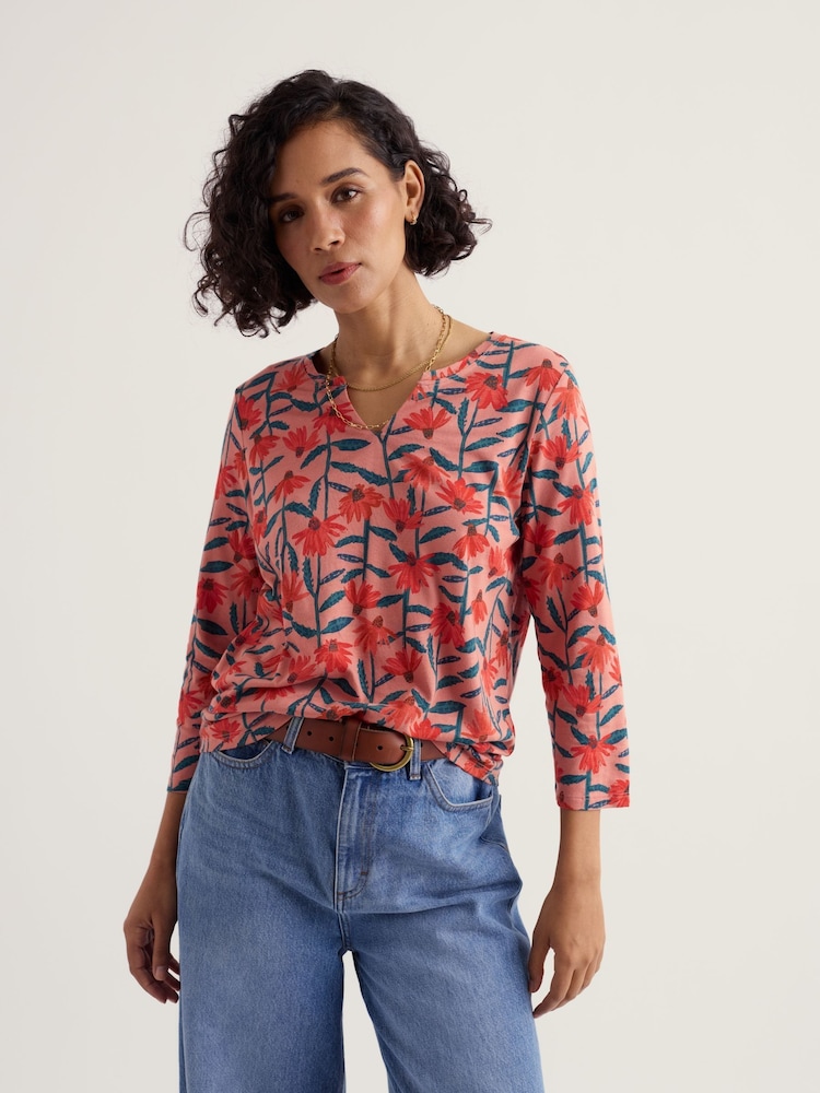 Seasalt Cornwall Pink 3/4 Kellow Top - Image 1 of 5