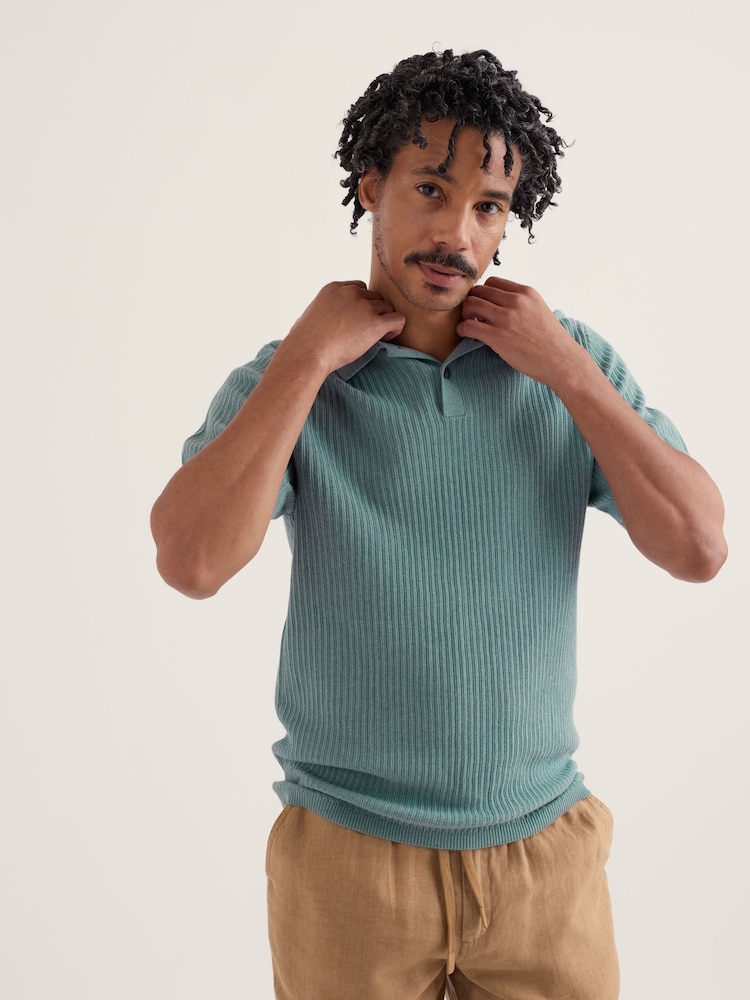 Seasalt Cornwall Teal Blue Koeswik Knitted Polo Shirt - Image 1 of 5 Seasalt Cornwall Teal Blue Koeswik Knitted Polo Shirt - Image 1 of 5