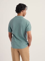 Seasalt Cornwall Teal Blue Koeswik Knitted Polo Shirt - Image 2 of 5