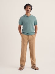 Seasalt Cornwall Teal Blue Koeswik Knitted Polo Shirt - Image 3 of 5