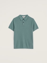 Seasalt Cornwall Teal Blue Koeswik Knitted Polo Shirt - Image 4 of 5