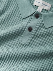 Seasalt Cornwall Teal Blue Koeswik Knitted Polo Shirt - Image 5 of 5