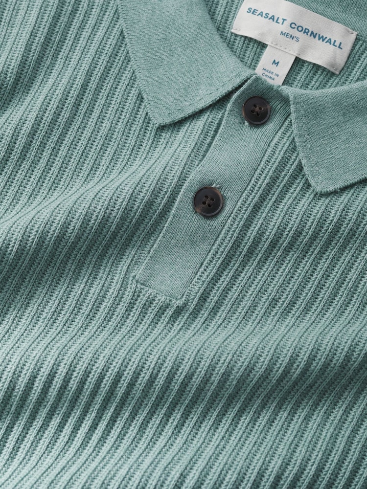 Seasalt Cornwall Teal Blue Koeswik Knitted Polo Shirt - Image 5 of 5 Seasalt Cornwall Teal Blue Koeswik Knitted Polo Shirt - Image 5 of 5
