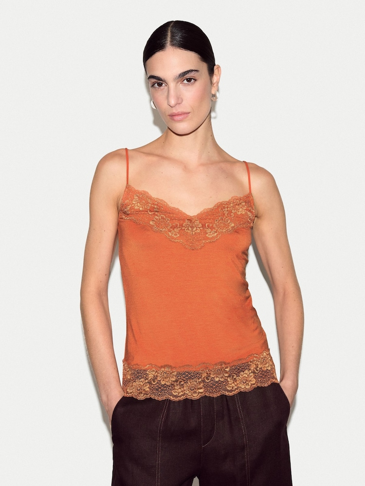 Jigsaw Orange Modal Lace Vest - Image 1 of 4 Jigsaw Orange Modal Lace Vest - Image 1 of 4
