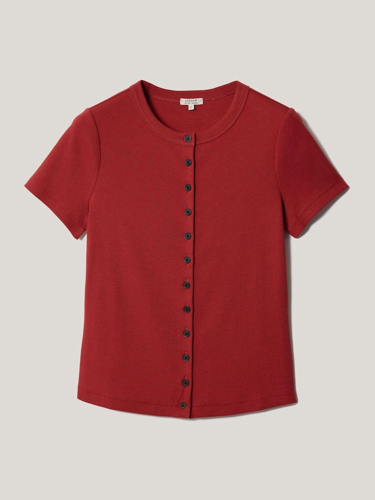 Jigsaw Red Fine Rib Baby Button T-Shirt - Image 5 of 5 Jigsaw Red Fine Rib Baby Button T-Shirt - Image 5 of 5