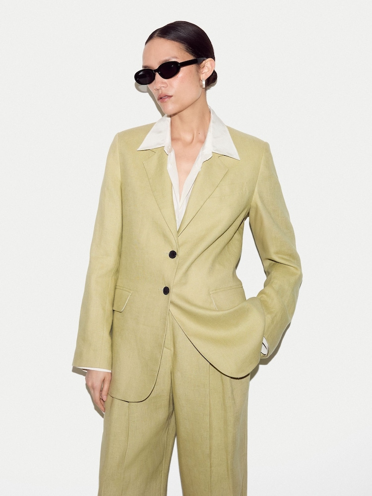Jigsaw Green Linen Peak Lapel Blazer - Image 1 of 6