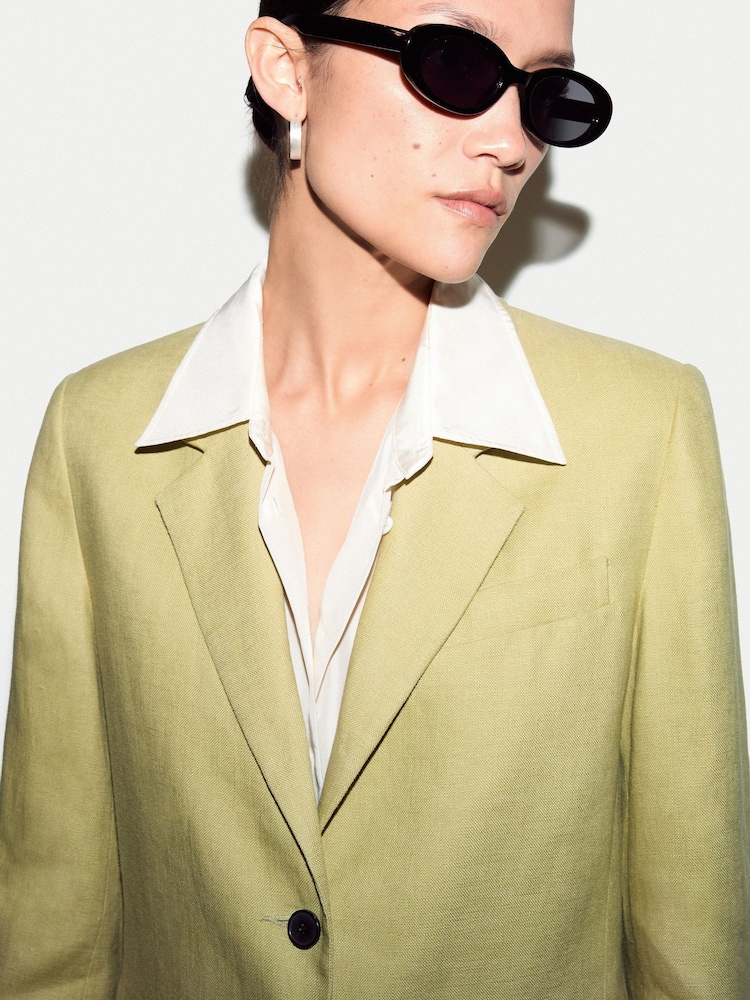 Jigsaw Green Linen Peak Lapel Blazer - Image 2 of 6