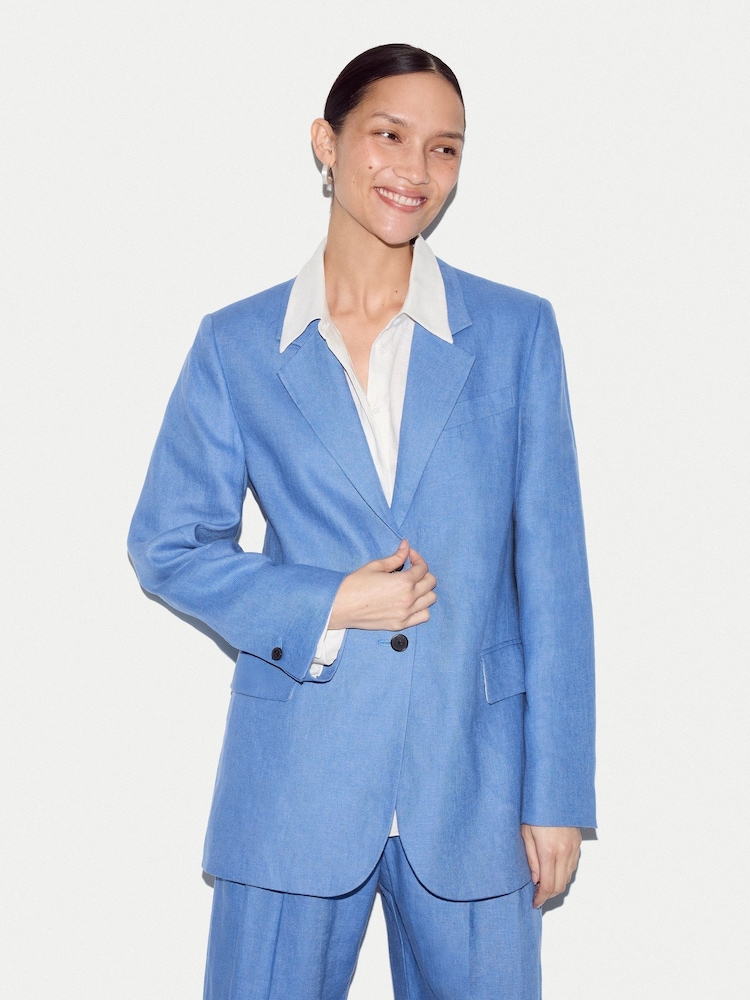 Jigsaw Blue Linen Peak Lapel Blazer - Image 1 of 7 Jigsaw Blue Linen Peak Lapel Blazer - Image 1 of 7