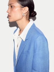 Jigsaw Blue Linen Peak Lapel Blazer - Image 6 of 7