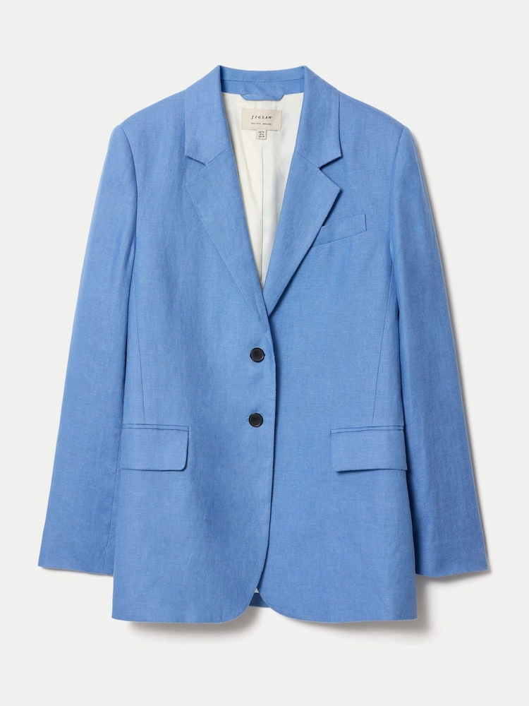 Jigsaw Blue Linen Peak Lapel Blazer - Image 8 of 8