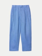 Jigsaw Blue Linen Pleat Tapered Trousers - Image 6 of 6