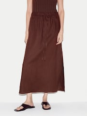 بني - Jigsaw Linen Drawstring Maxi Skirt - Image 1 of 7