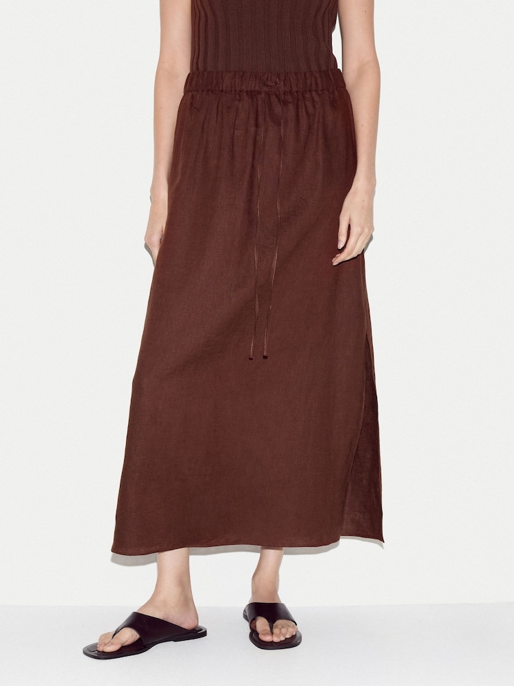 بني - Jigsaw Linen Drawstring Maxi Skirt - Image 1 of 7 بني - Jigsaw Linen Drawstring Maxi Skirt - Image 1 of 7