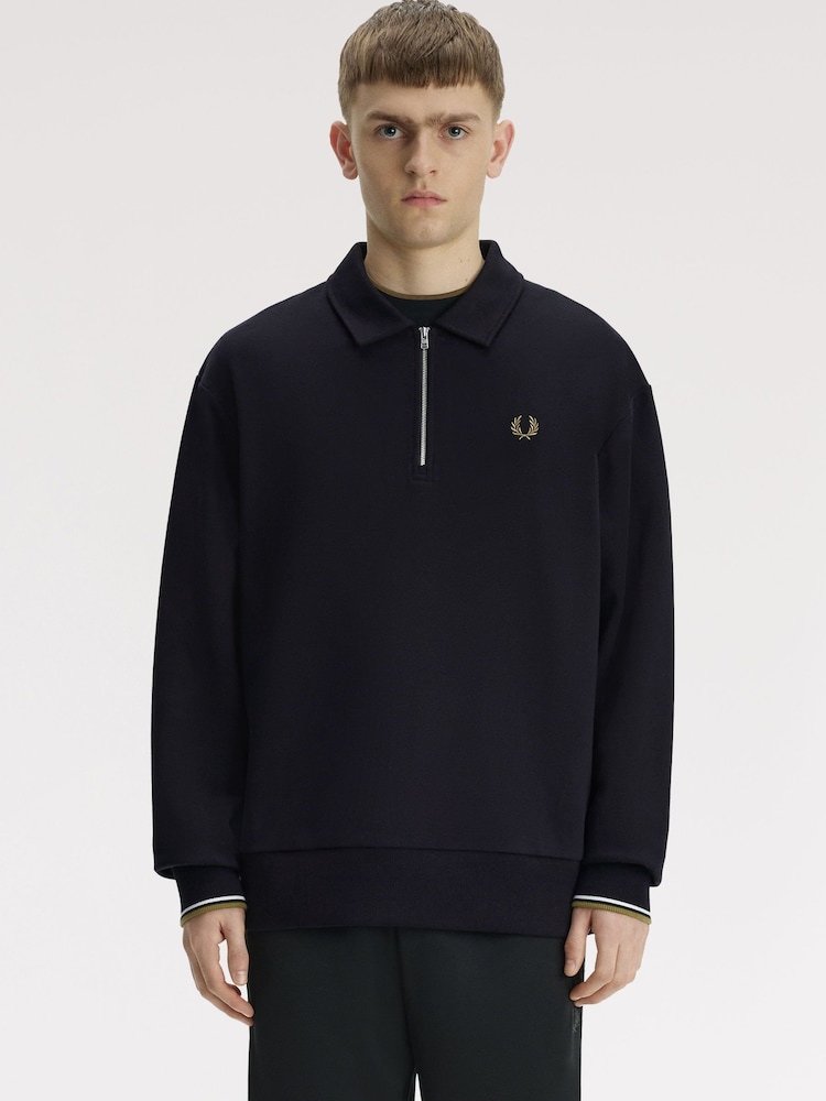 Svart - Fred Perry Half Zip Collared Sweatshirt - Bilde 1 av 5
