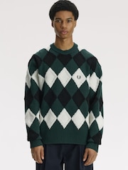 Fred Perry Green Textured Argyle Jumper - Image 1 of 5