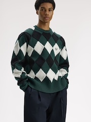 Fred Perry Green Textured Argyle Jumper - Image 2 of 5