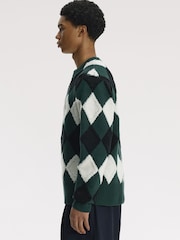 Fred Perry Green Textured Argyle Jumper - Image 3 of 5