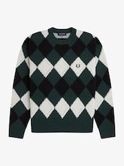 Fred Perry Green Textured Argyle Jumper - Image 4 of 5