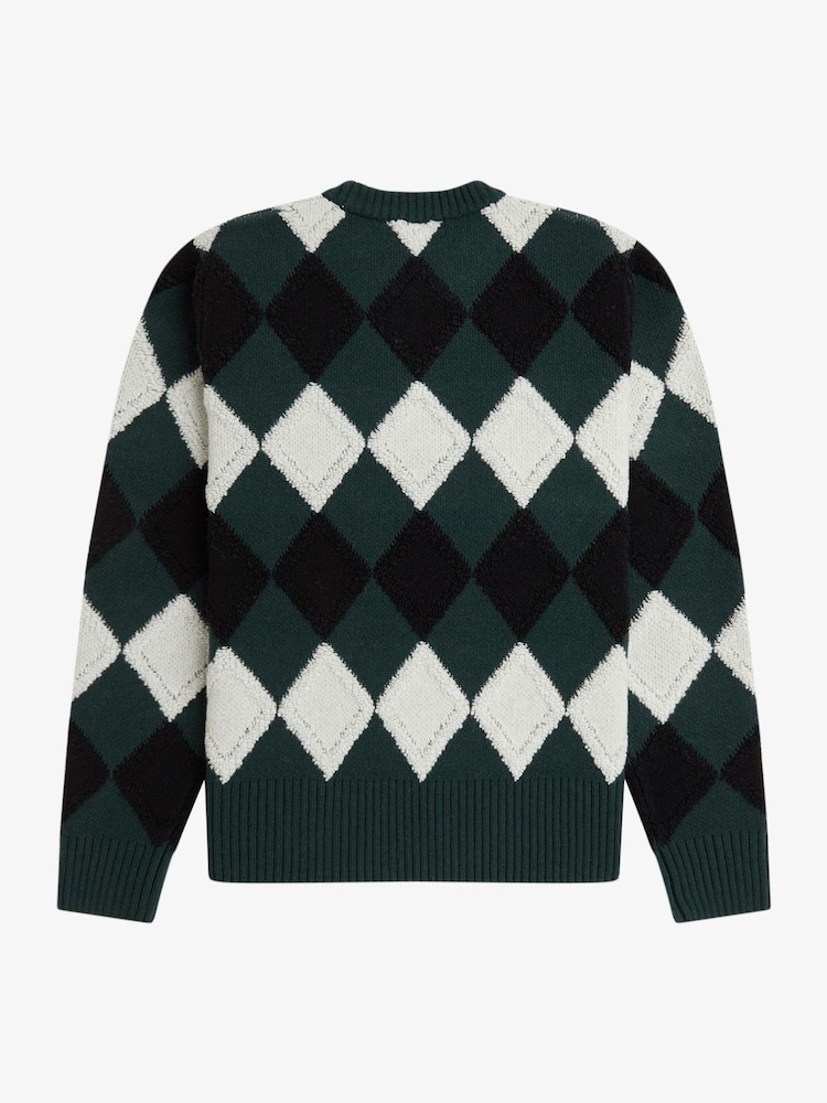 Fred Perry Green Textured Argyle Jumper - Image 5 of 5