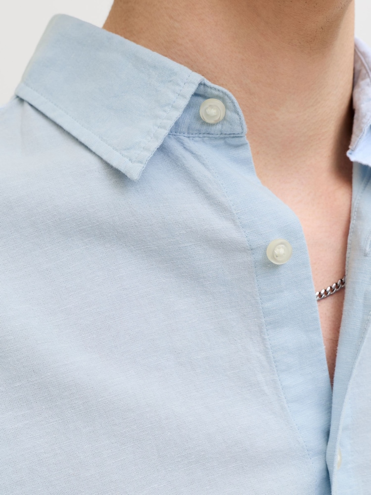 JACK & JONES Blue Linen Blend Short Sleeve Shirt - Image 2 of 7 JACK & JONES Blue Linen Blend Short Sleeve Shirt - Image 2 of 7