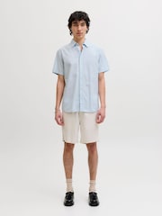 JACK & JONES Blue Linen Blend Short Sleeve Shirt - Image 4 of 7