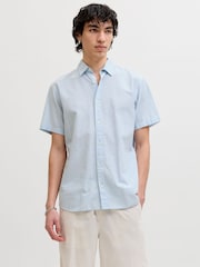 JACK & JONES Blue Linen Blend Short Sleeve Shirt - Image 6 of 7