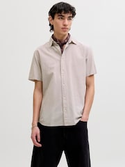 JACK & JONES Brown Linen Blend Short Sleeve Shirt - Image 1 of 7