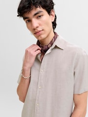JACK & JONES Brown Linen Blend Short Sleeve Shirt - Image 3 of 7