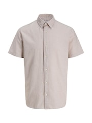 JACK & JONES Brown Linen Blend Short Sleeve Shirt - Image 6 of 7