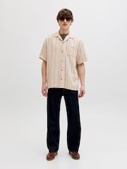 JACK & JONES Grey Woven Striped Resort Shirt - Image 3 of 7