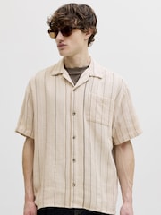 JACK & JONES Grey Woven Striped Resort Shirt - Image 6 of 7