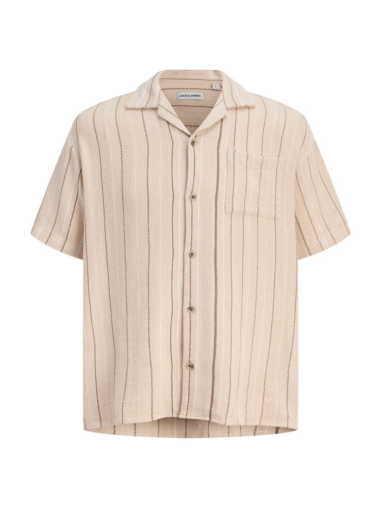 JACK & JONES Grey Woven Striped Resort Shirt - Image 7 of 7