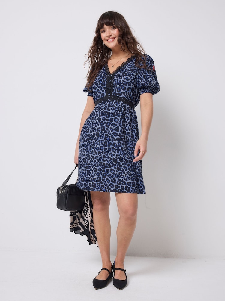 SCAMP & DUDE Blue Jaguar Lace Trim Short Tea Dress - Image 2 of 4