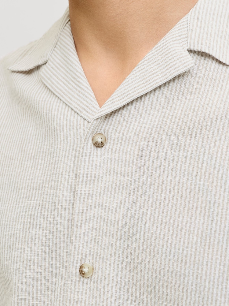 JACK & JONES Grey Cotton Linen Blend Resort Shirt - Image 2 of 7