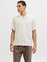 JACK & JONES Grey Cotton Linen Blend Resort Shirt - Image 6 of 7