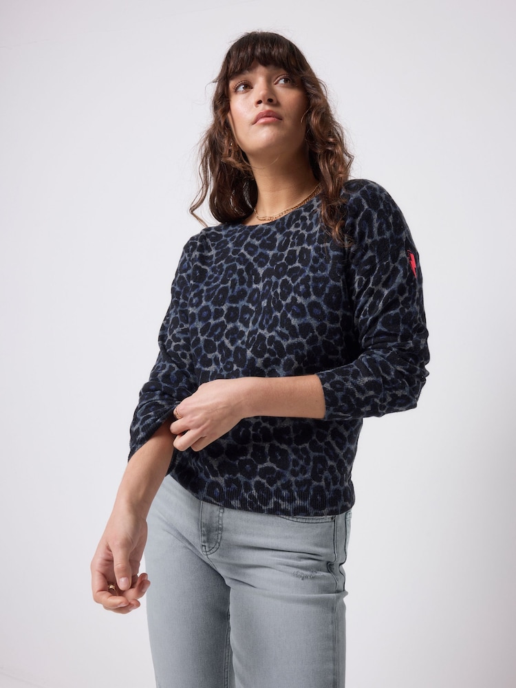 SCAMP & DUDE Blue Jaguar Printed Knitted Jumper - Image 1 of 5 SCAMP & DUDE Blue Jaguar Printed Knitted Jumper - Image 1 of 5