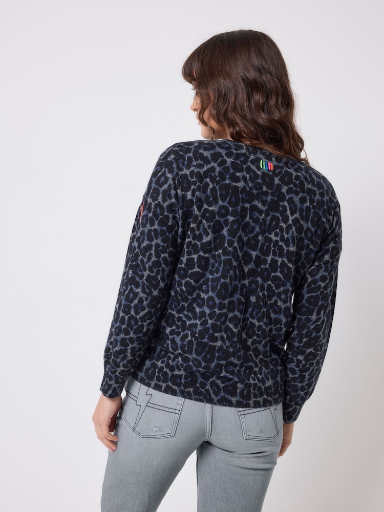 SCAMP & DUDE Blue Jaguar Printed Knitted Jumper - Image 5 of 5 SCAMP & DUDE Blue Jaguar Printed Knitted Jumper - Image 5 of 5