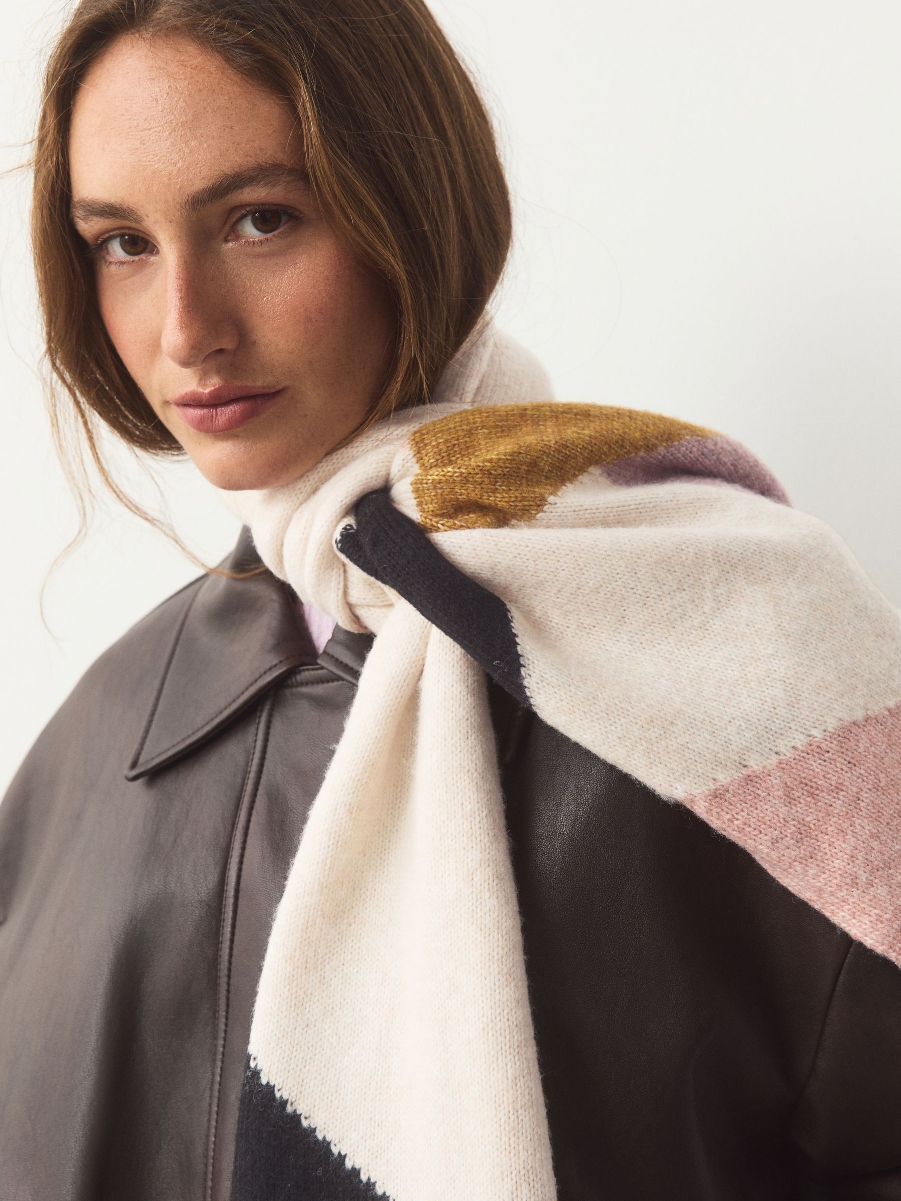 Buy Cream/Pink Abstract Pattern Midweight Scarf from Next USA