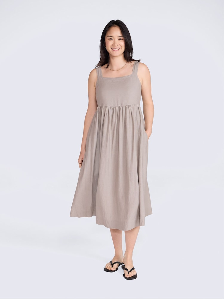 Animal Brown Linen Midi Dress - Image 1 of 4 Animal Brown Linen Midi Dress - Image 1 of 4