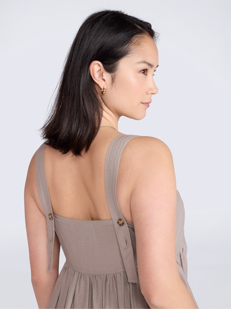 Animal Brown Linen Midi Dress - Image 4 of 4 Animal Brown Linen Midi Dress - Image 4 of 4