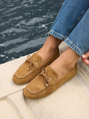 Linzi Tan Suede Relevant Boat Style Loafers - Image 1 of 5