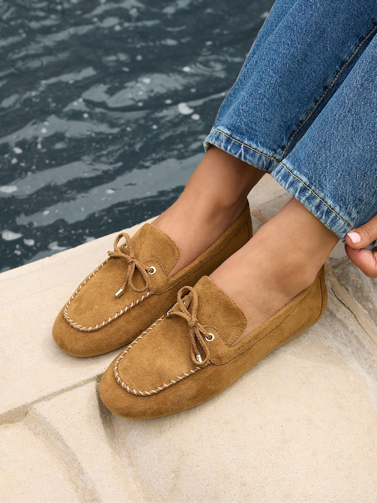 Linzi Tan Suede Relevant Boat Style Loafers - Image 1 of 5 Linzi Tan Suede Relevant Boat Style Loafers - Image 1 of 5