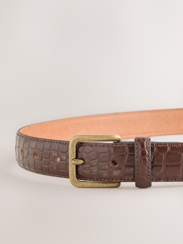 Burgundy Red Crocodile Embossed Leather Belt - Image 2 of 3 Burgundy Red Crocodile Embossed Leather Belt - Image 2 of 3