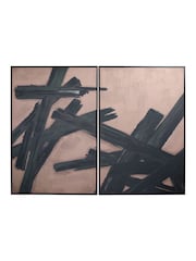 Libra Interiors Taupe Black Impasto Brushstrokes Taupe Set of 2 Framed Canvas Wall Art - Image 2 of 5